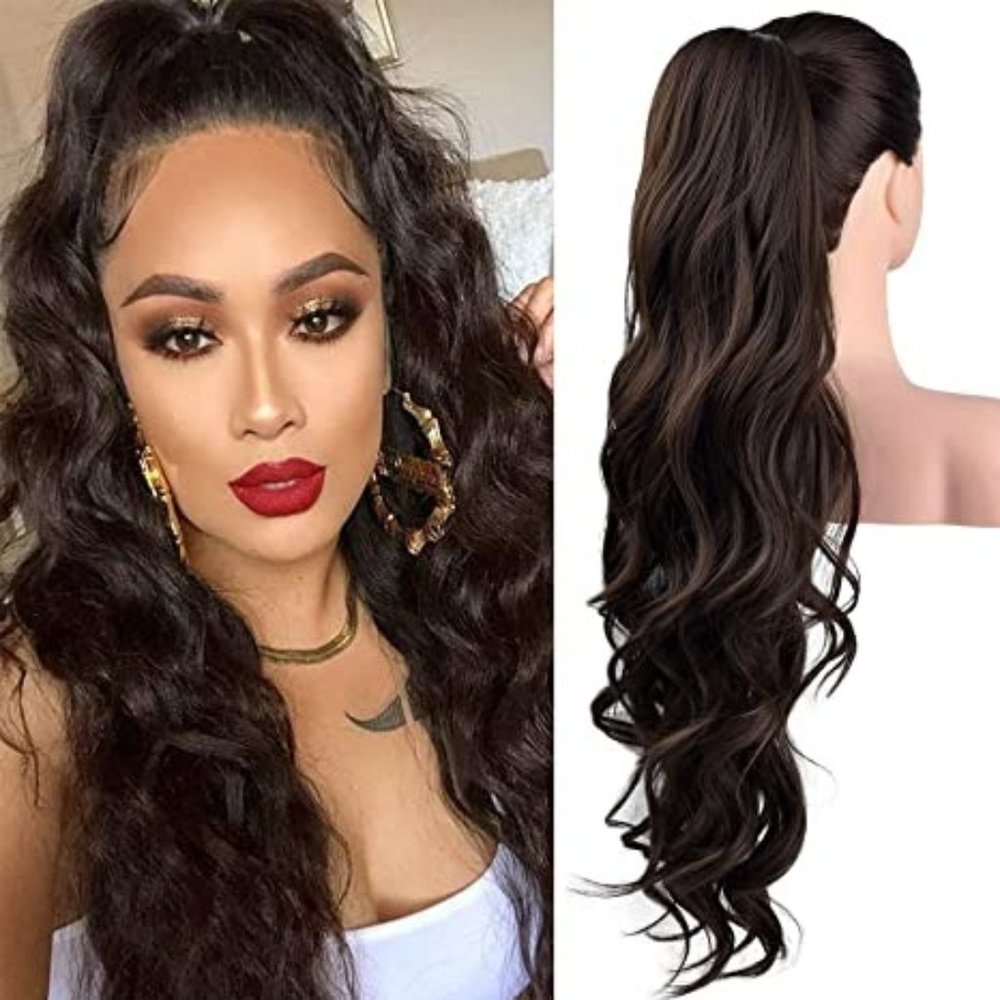 SEIKEA 26" Long Wavy Drawstring Ponytail Wig Hair Extension Deep Brown New